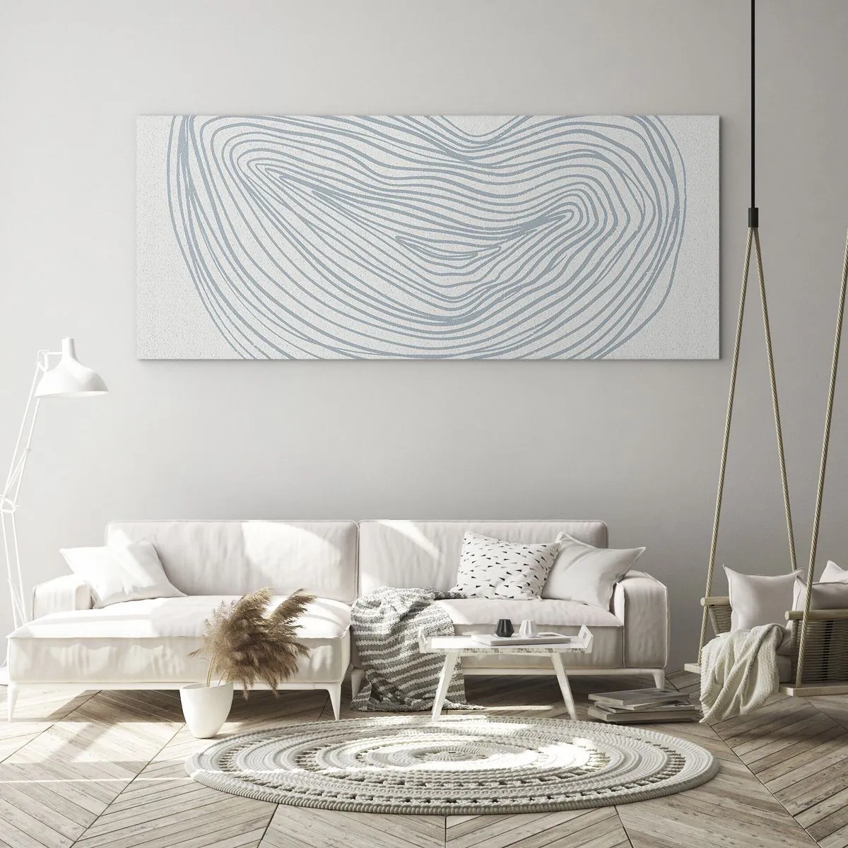 Glasbild - Bild auf glas - Abstraktes Wellenmotiv in zartem Blau - 140x50cm - Das Lächeln der Wassertropfen - Moderne Wanddekoration für Wohnzimmer und Schlafzimmer ARTTOR