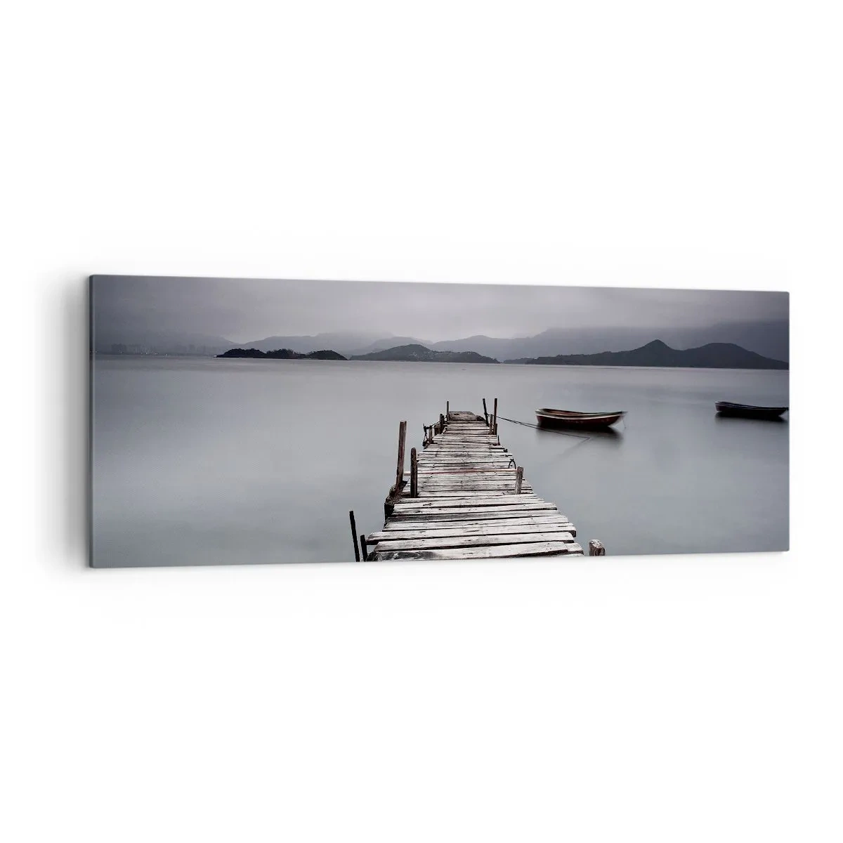Bild auf Leinwand - Leinwandbild - Eine Holzbrücke, die zur ruhigen Oberfläche des Sees führt - 140x50cm - Du kannst morgen gehen - Moderne Wanddekoration für Wohnzimmer und Schlafzimmer ARTTOR