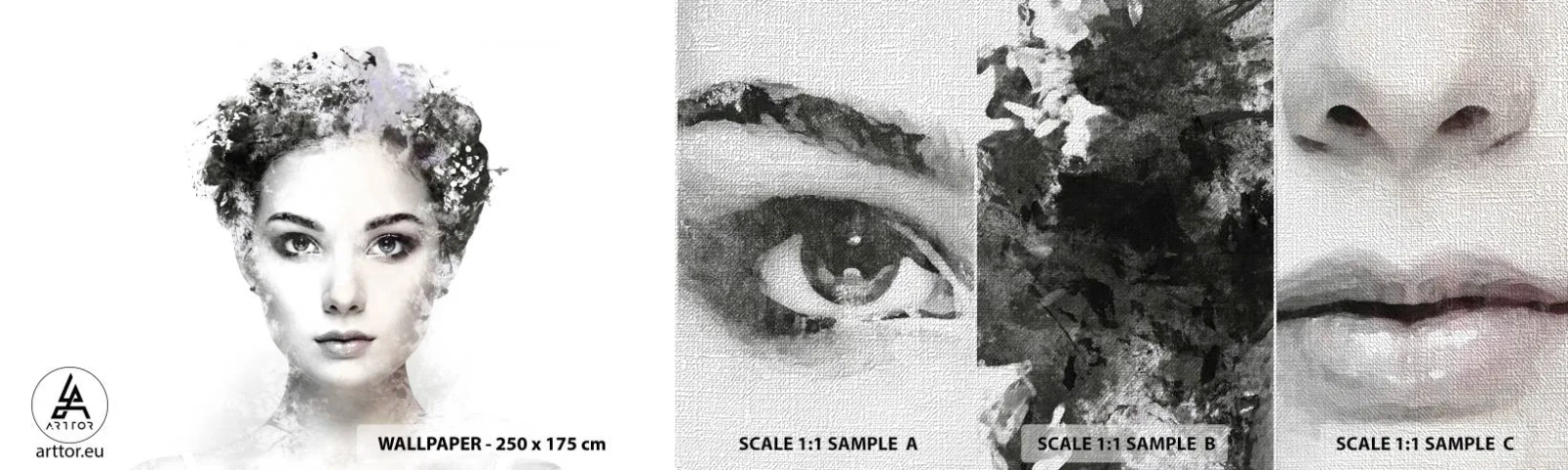 Fototapeten Muster Premium Canvas - Ein äußerst stilvolles Portrait - Das Gesicht einer Frau, Frau, Abstraktion - 100x30 cm