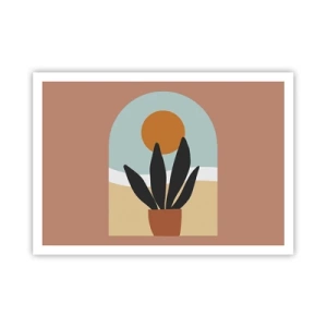 Poster - Eine schwarze Pflanze in einem Topf gegen die Sonne - 100x70cm - Kleine Freuden - Moderne Wanddekoration für Wohnzimmer und Schlafzimmer ARTTOR