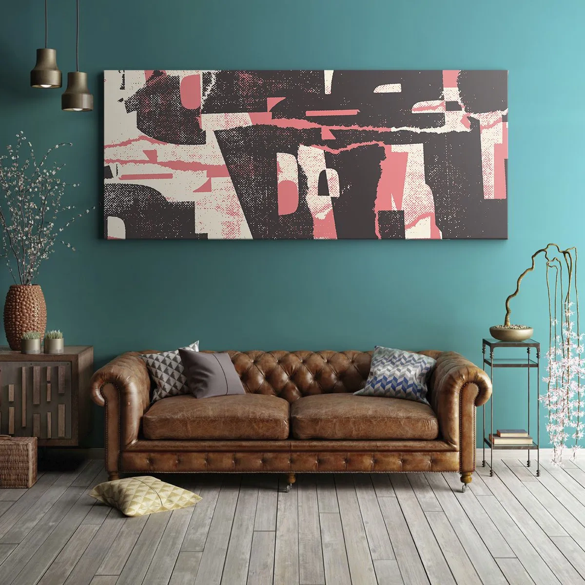 Bild auf Leinwand - Leinwandbild - Eine abstrakte Komposition in Rosa- und Brauntönen. - 120x50cm - All dieser Lärm - Moderne Wanddekoration für Wohnzimmer und Schlafzimmer ARTTOR
