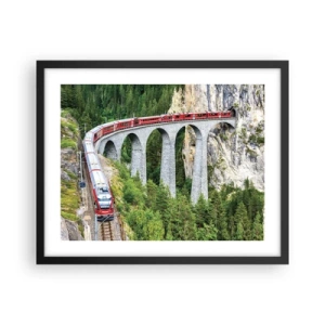 Poster in einem schwarzem Rahmen - Eisenbahn für Bergblick - 50x40 cm