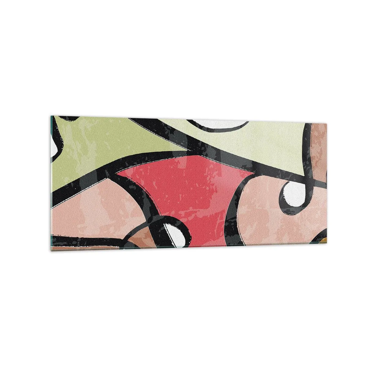 Glasbild - Bild auf glas - Bunte abstrakte Formen mit schwarzen Linien - 120x50cm - Pirouetten unter Farben - Moderne Wanddekoration für Wohnzimmer und Schlafzimmer ARTTOR