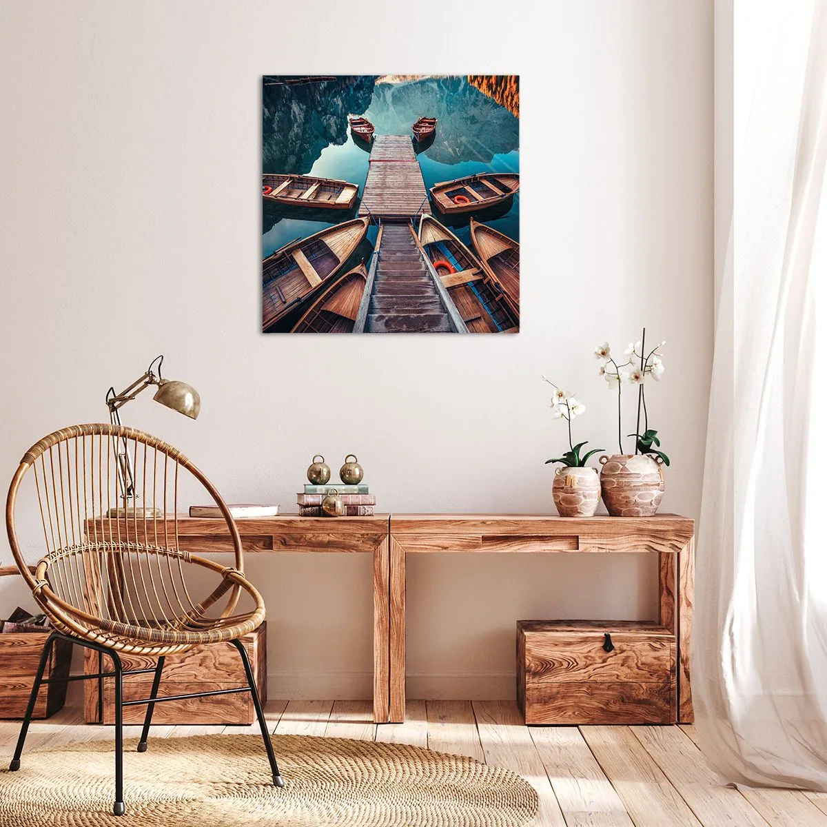 Bild auf Leinwand - Leinwandbild - Ich warte am Yachthafen - 70x70 cm