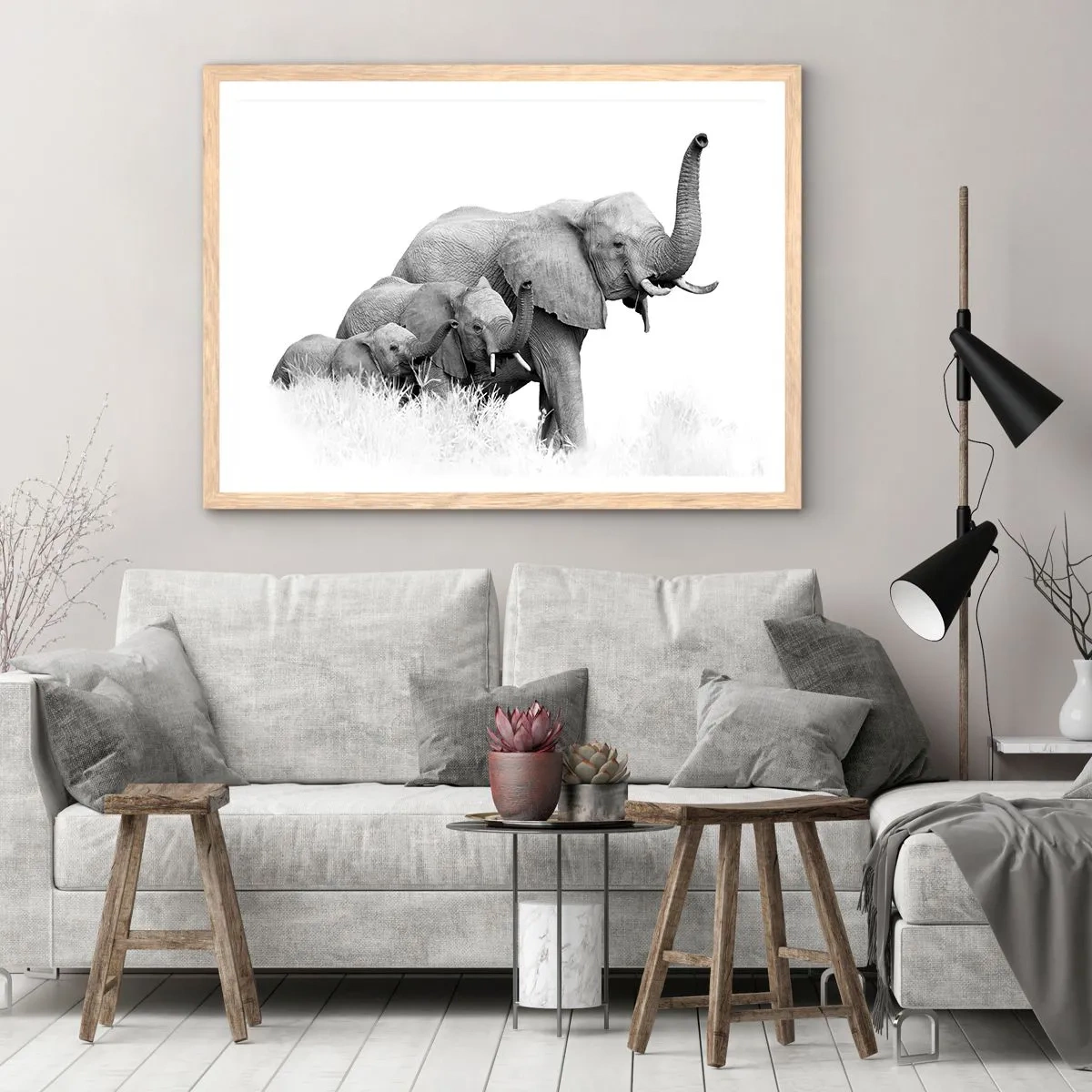 Poster in einem Rahmen aus heller Eiche - Eins zwei drei - 100x70 cm