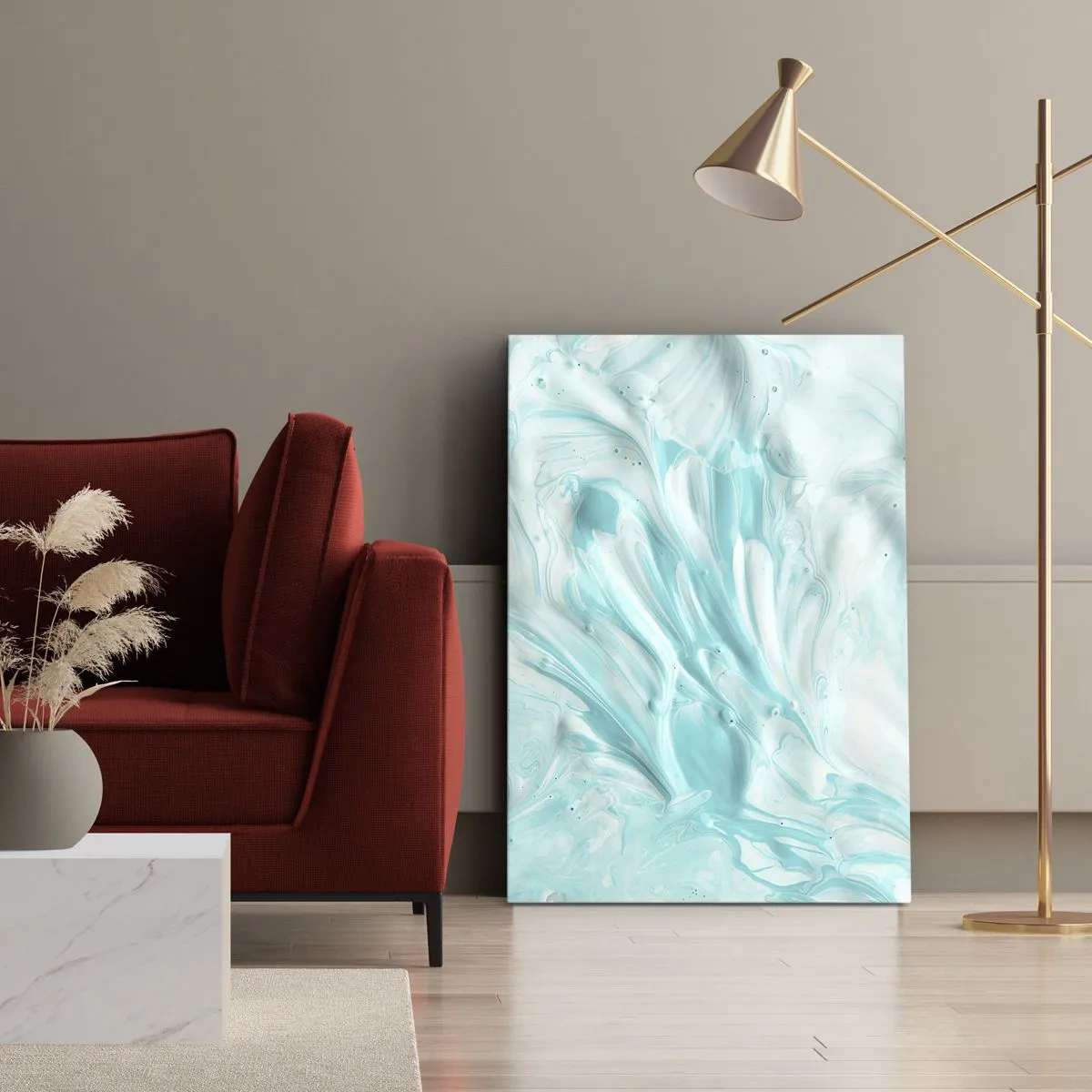 Bild auf Leinwand - Leinwandbild - Ein abstraktes Motiv in Pastelltönen von Blau und Weiß. - 70x100cm - Für immer zusammen - Moderne Wanddekoration für Wohnzimmer und Schlafzimmer ARTTOR