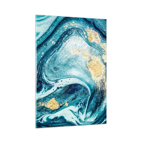 Glasbild - Bild auf glas - Abstrakte Wirbel in Türkis- und Goldtönen - 50x70cm - Blauer Wirbel - Moderne Wanddekoration für Wohnzimmer und Schlafzimmer ARTTOR