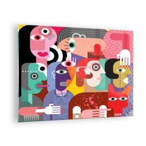 Glasbild - Bild auf glas - Abstrakte Komposition von Gesichtern in lebendigen Farben - 70x50cm - Wir sind von Herrn Picasso - Moderne Wanddekoration für Wohnzimmer und Schlafzimmer ARTTOR