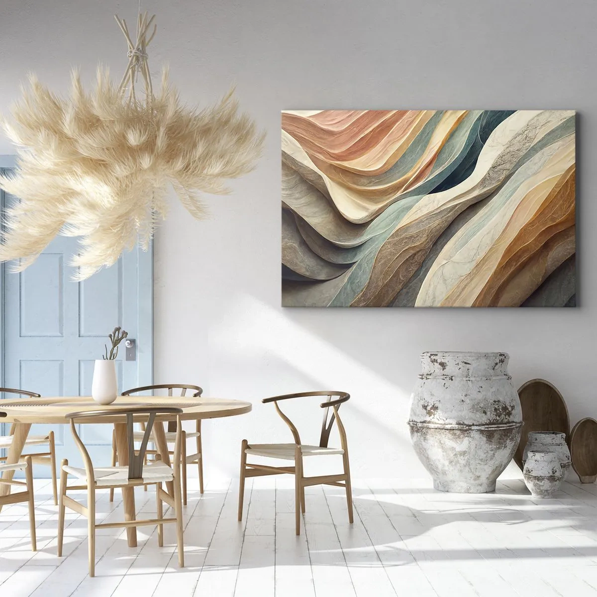 Bild auf Leinwand - Leinwandbild - Abstrakte Wellen in Pastelltönen - 70x50cm - Moment vor der Veränderung - Moderne Wanddekoration für Wohnzimmer und Schlafzimmer ARTTOR