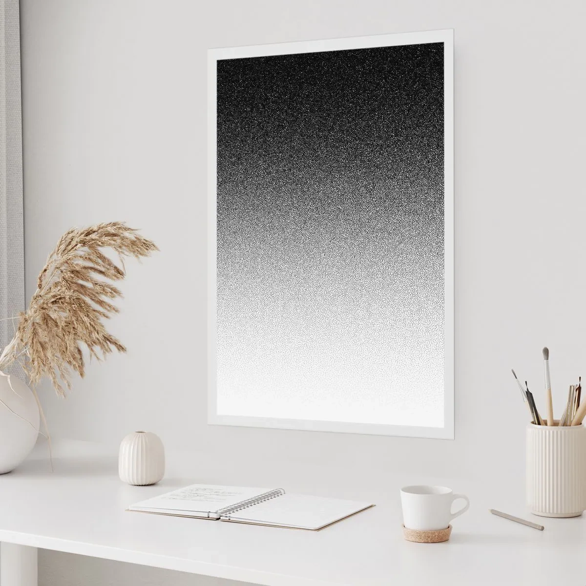 Poster - Minimalistischer Schwarz-Weiß-Farbverlauf in einem gepunkteten Muster - 50x70cm - Dem Licht entgegen - Moderne Wanddekoration für Wohnzimmer und Schlafzimmer ARTTOR