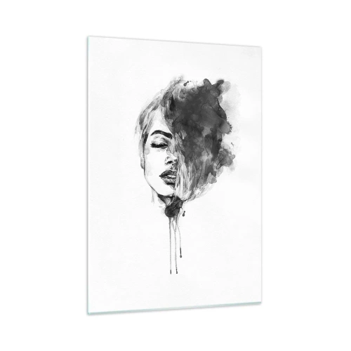 Glasbild - Bild auf glas - Schwarz-Weiß-Porträt einer Frau mit abstraktem Schatten - 50x70cm - Wovon träumt das Mädchen - Moderne Wanddekoration für Wohnzimmer und Schlafzimmer ARTTOR