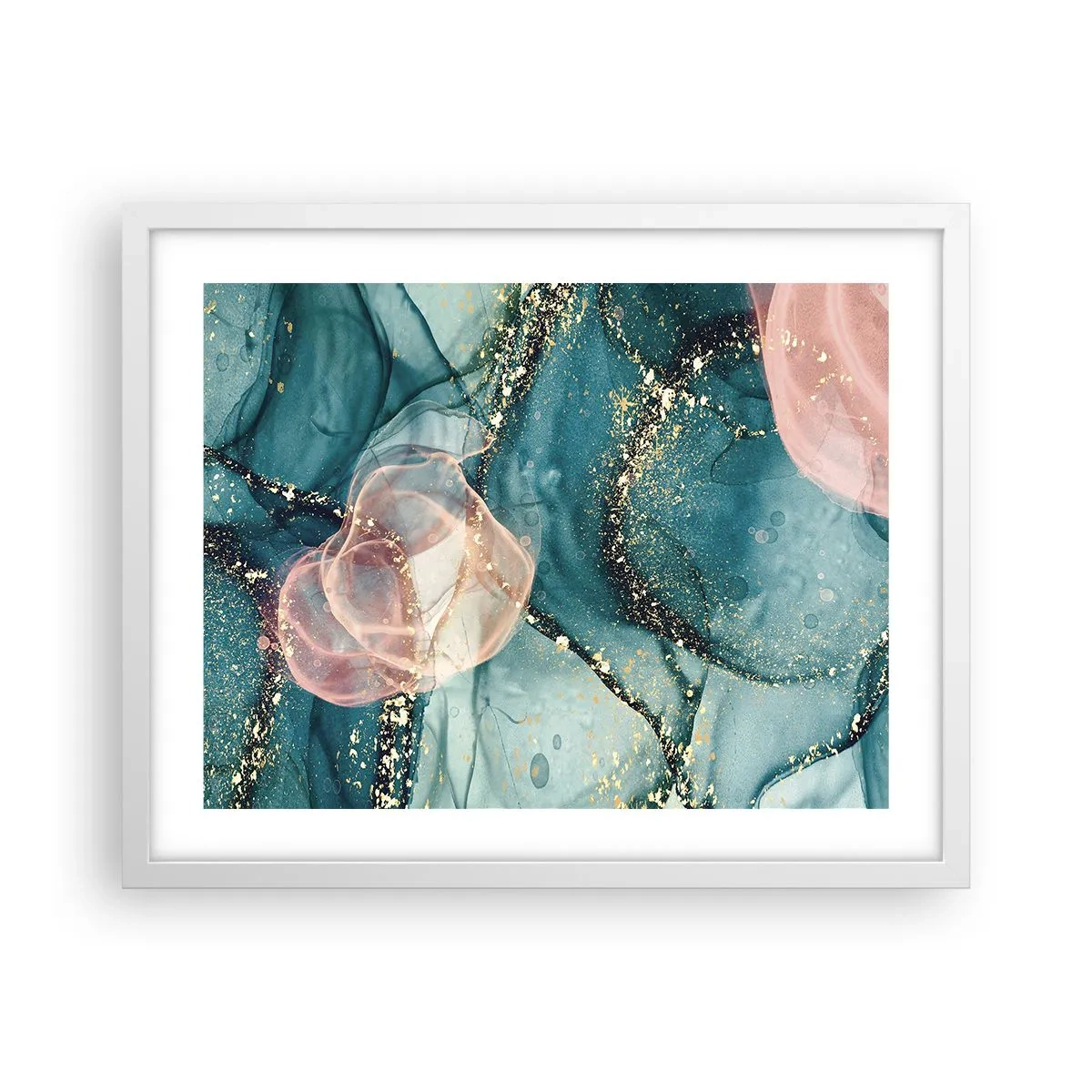 Poster in einem weißen Rahmen - Seidenblau, Tüllrosa - 50x40 cm