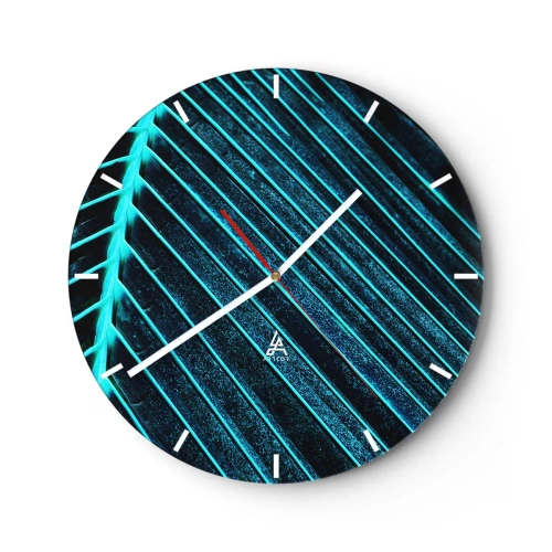 Wanduhr - Glasuhr - Eine Nahaufnahme eines Palmblattes in Grün- und Türkistönen. - 30x30cm - Grüne Textur - Moderne Wanddekoration für Wohnzimmer, Küche und Schlafzimmer ARTTOR