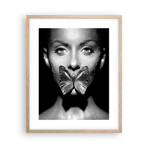 Poster in einem Rahmen aus heller Eiche - Schmetterlingskuss - 40x50 cm