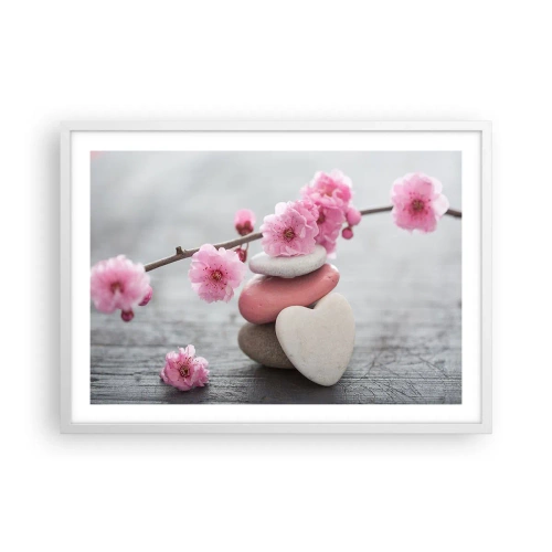 Poster in einem weißen Rahmen - Glückseligkeit mit einer Kirschblüte - 70x50 cm