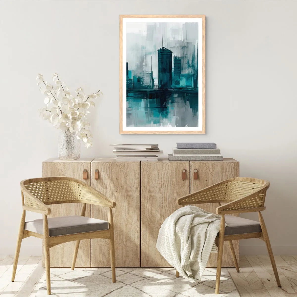 Poster in einem Rahmen aus heller Eiche - Eine Stadt in der Farbe des Regens - 50x70 cm