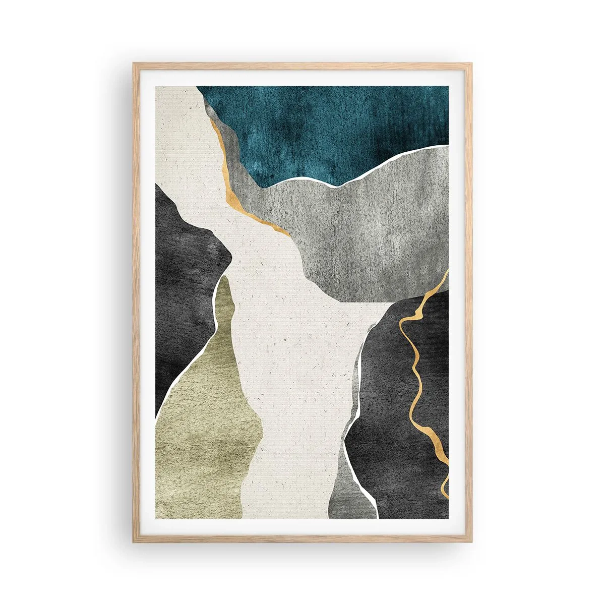 Poster in einem Rahmen aus heller Eiche - Mosaikkomposition mit Goldfaden - 70x100 cm