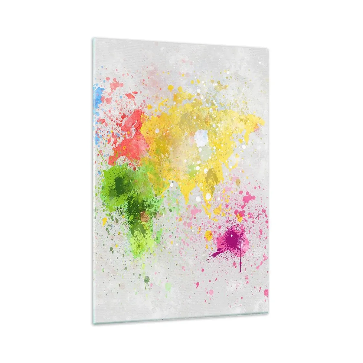Glasbild - Bild auf glas - Eine Weltkarte in farbenfroher Aquarell-Interpretation - 80x120cm - Alle Farben der Welt - Moderne Wanddekoration für Wohnzimmer und Schlafzimmer ARTTOR