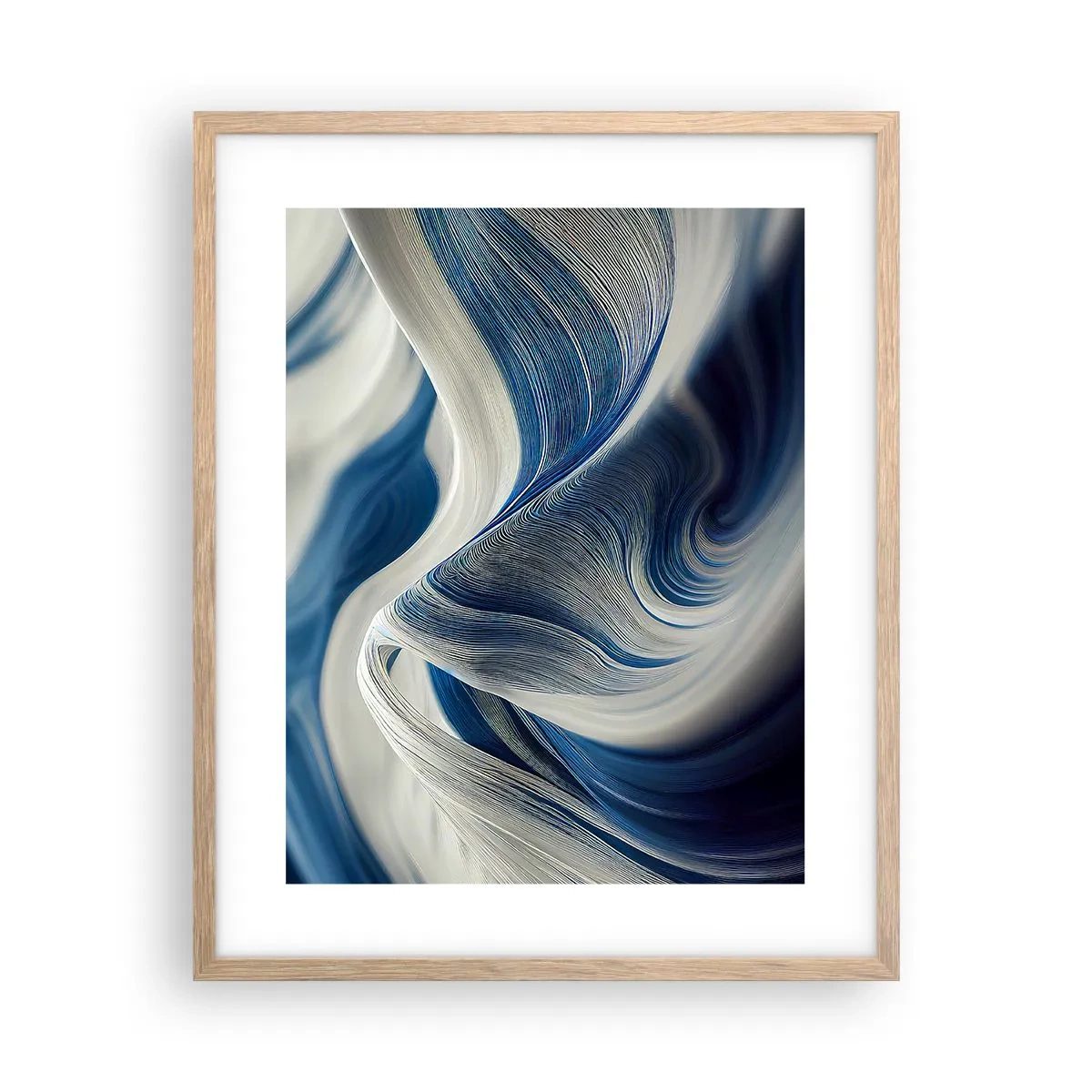Poster in einem Rahmen aus heller Eiche - Fließfähigkeit von Blau und Weiß - 40x50 cm