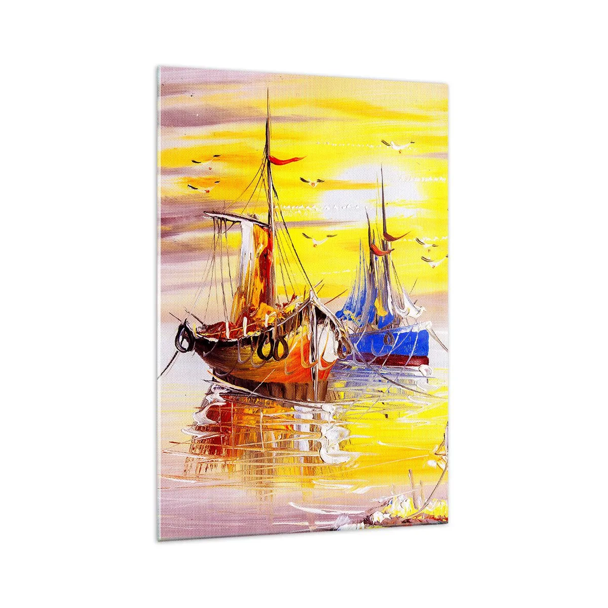 Glasbild - Bild auf glas - Eine malerische Szene von Booten auf ruhiger See - 70x100cm - Eine wohlverdiente Pause im Hafen - Moderne Wanddekoration für Wohnzimmer und Schlafzimmer ARTTOR