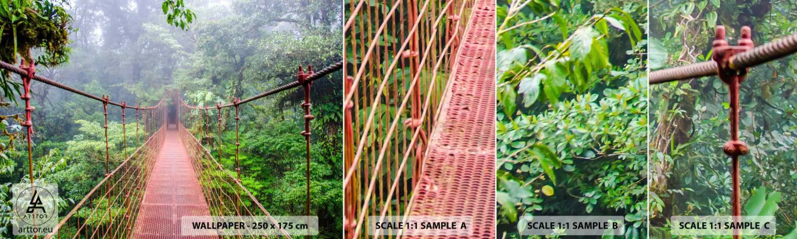 Fototapeten Muster Selbstklebend Deluxe Sticker - Über den Kronen aufgehängt - Landschaft, Dschungel, Costa Rica - 100x30 cm