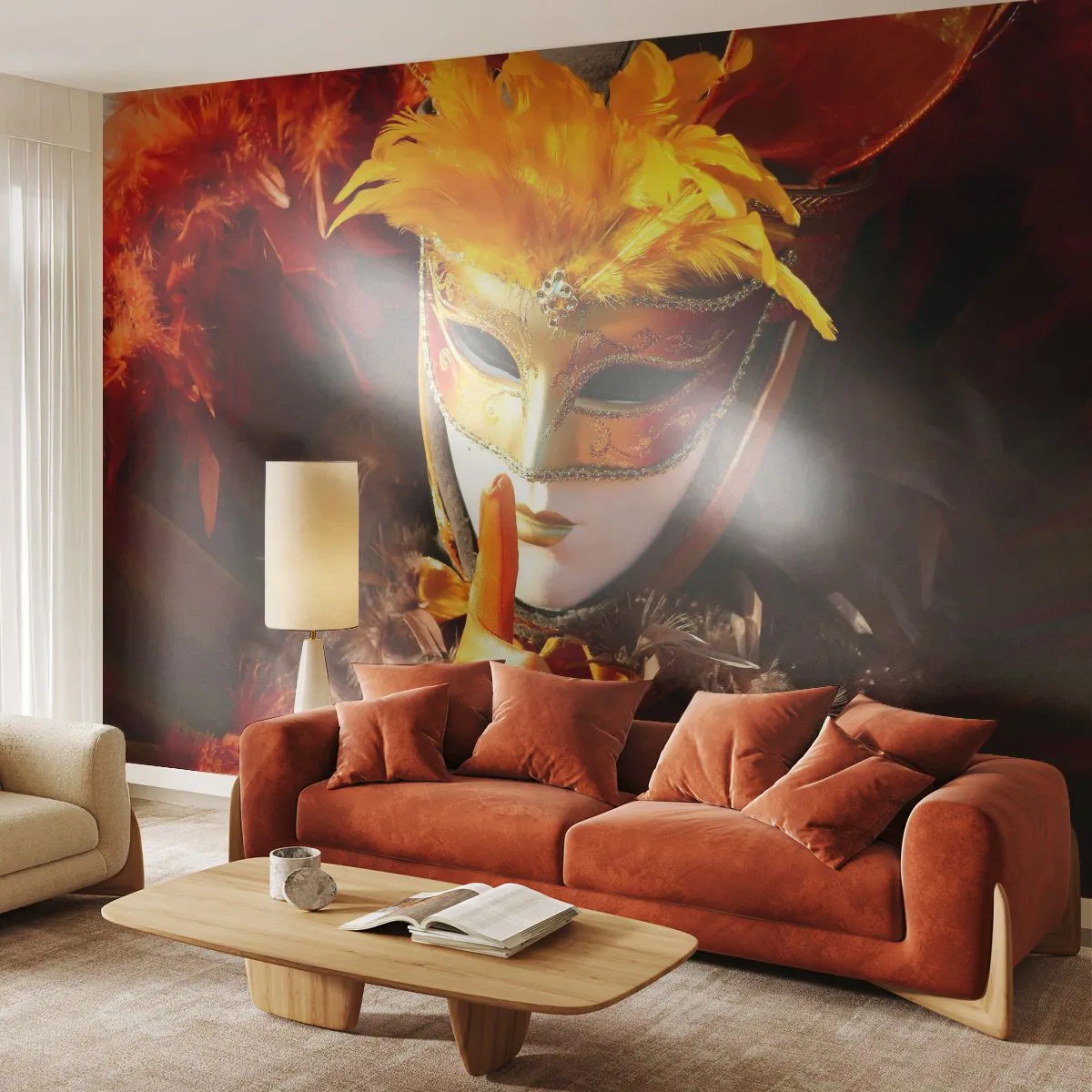 Fototapete Premium Canvas - Geheimnis ist Teil des Spiels - Venezianische Maske, Stück, Venedig - 250x175 cm