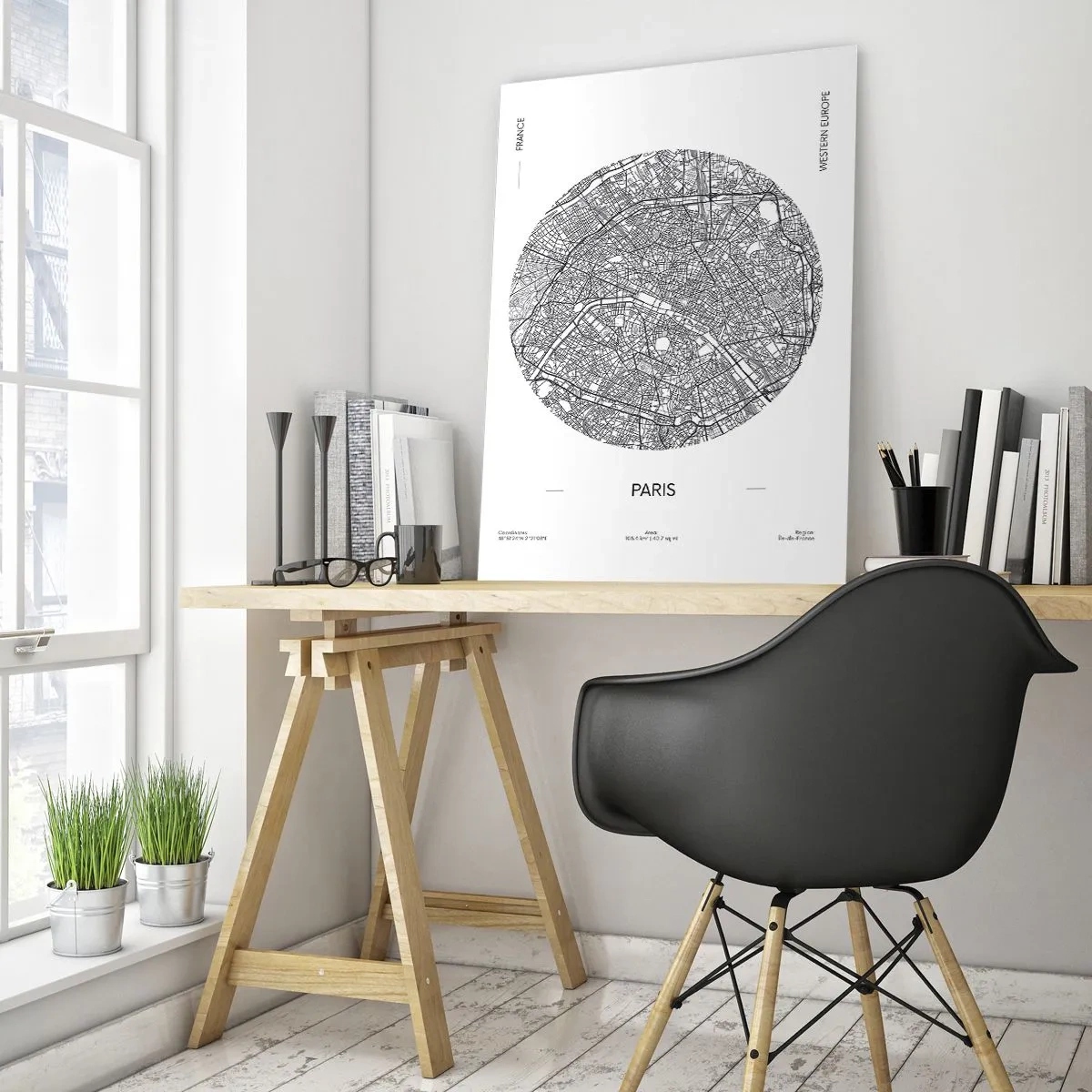 Glasbild - Bild auf glas - Karte von Paris im minimalistischen Stil - 80x120cm - Anatomie von Paris - Moderne Wanddekoration für Wohnzimmer und Schlafzimmer ARTTOR