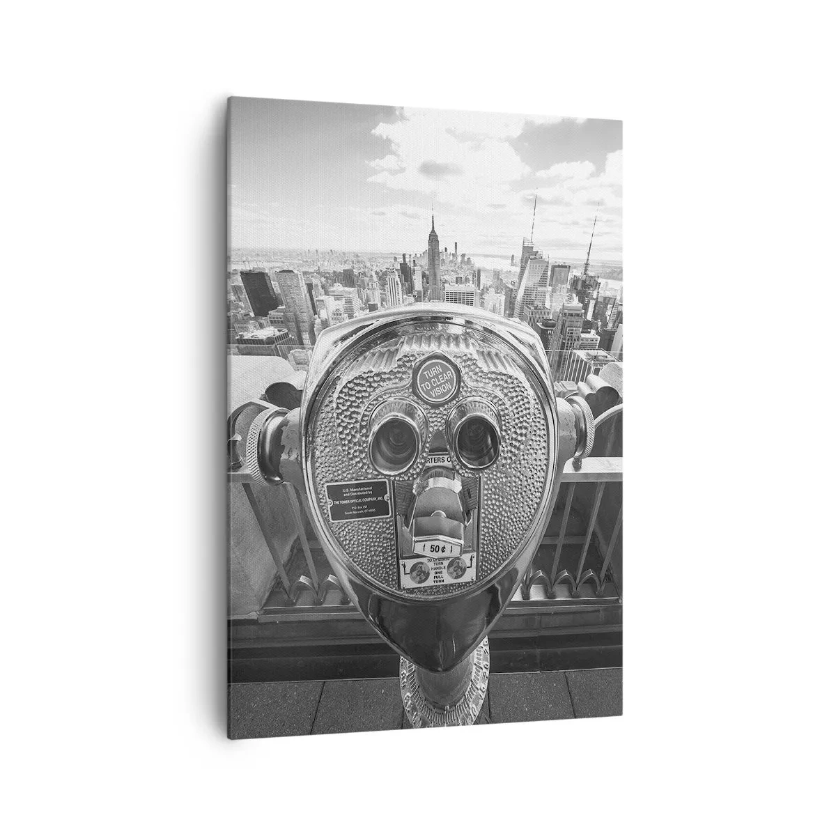 Bild auf Leinwand - Leinwandbild - Monochromer Blick durch das Teleskop auf das Stadtpanorama - 70x100cm - Stadt über den Städten - Moderne Wanddekoration für Wohnzimmer und Schlafzimmer ARTTOR