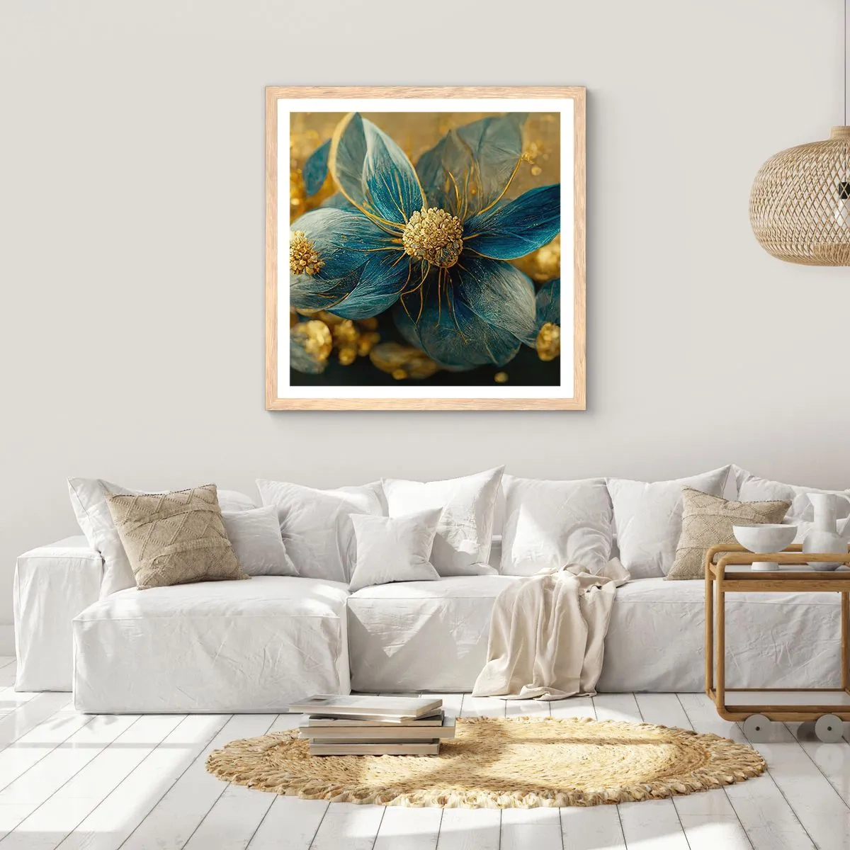 Poster in einem Rahmen aus heller Eiche - Mit Gold blühen - 60x60 cm