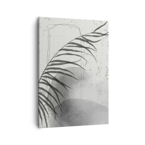 Bild auf Leinwand - Leinwandbild - Ein zartes Palmblattmotiv auf hellem Untergrund im skandinavischen Stil. - 50x70cm - Subtile Exotik der Natur - Moderne Wanddekoration für Wohnzimmer und Schlafzimmer ARTTOR