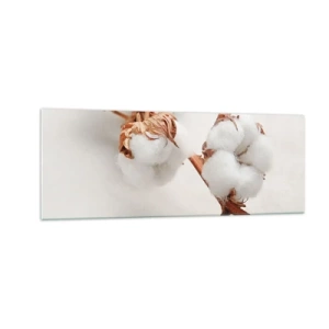 Glasbild - Bild auf glas - Ein Zweig Baumwolle auf dezentem Untergrund - 140x50cm - Nur umarmen - Moderne Wanddekoration für Wohnzimmer und Schlafzimmer ARTTOR