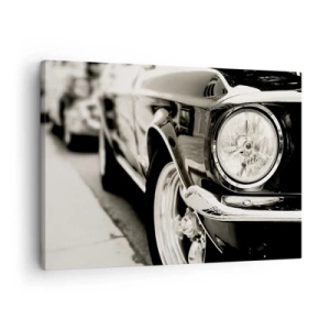 Bild auf Leinwand - Leinwandbild - Ein kultiger Oldtimer in elegantem Schwarz-Weiß - 70x50cm - Dauerhafter Glanz - Moderne Wanddekoration für Wohnzimmer und Schlafzimmer ARTTOR