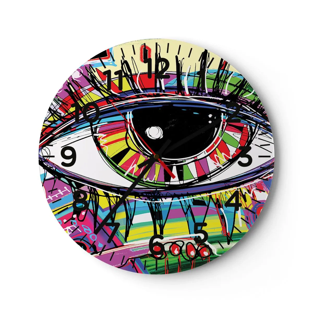 Wanduhr - Glasuhr - Buntes Auge - bunte Seele - 30x30 cm