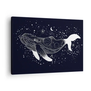 Bild auf Leinwand - Leinwandbild - Eine grafische Illustration eines Wals im Space-Age-Stil. - 70x50cm - Im Ozean des Universums - Moderne Wanddekoration für Wohnzimmer und Schlafzimmer ARTTOR