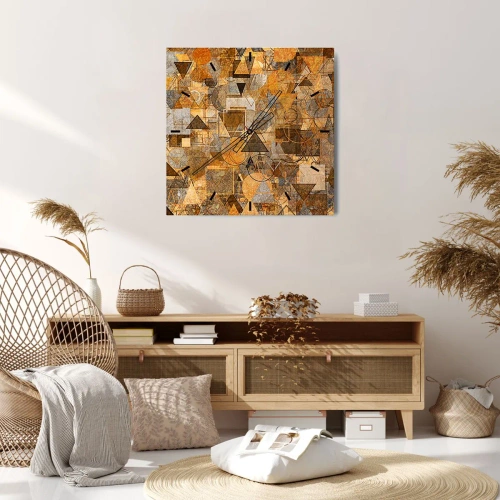 Wanduhr - Glasuhr - Abstrakte geometrische Muster in Goldtönen - 30x30cm - Die Welt in Form - Moderne Wanddekoration für Wohnzimmer und Schlafzimmer ARTTOR