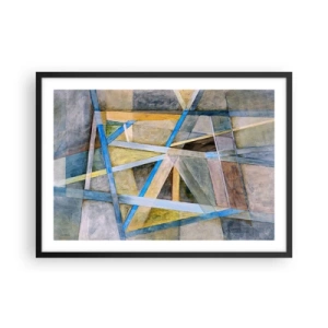 Poster in einem schwarzem Rahmen - Geometrische Komposition mit hellen und blauen Linien - 70x50cm - Gerade oder diagonal? - Moderne Wanddekoration für Wohnzimmer und Schlafzimmer ARTTOR