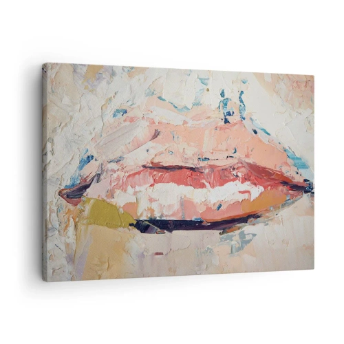 Bild auf Leinwand - Leinwandbild - Eine abstrakte Komposition, die die Lippen einer Frau in Pastellfarben darstellt. - 70x50cm - Es weckt die Sinne - Moderne Wanddekoration für Wohnzimmer und Schlafzimmer ARTTOR