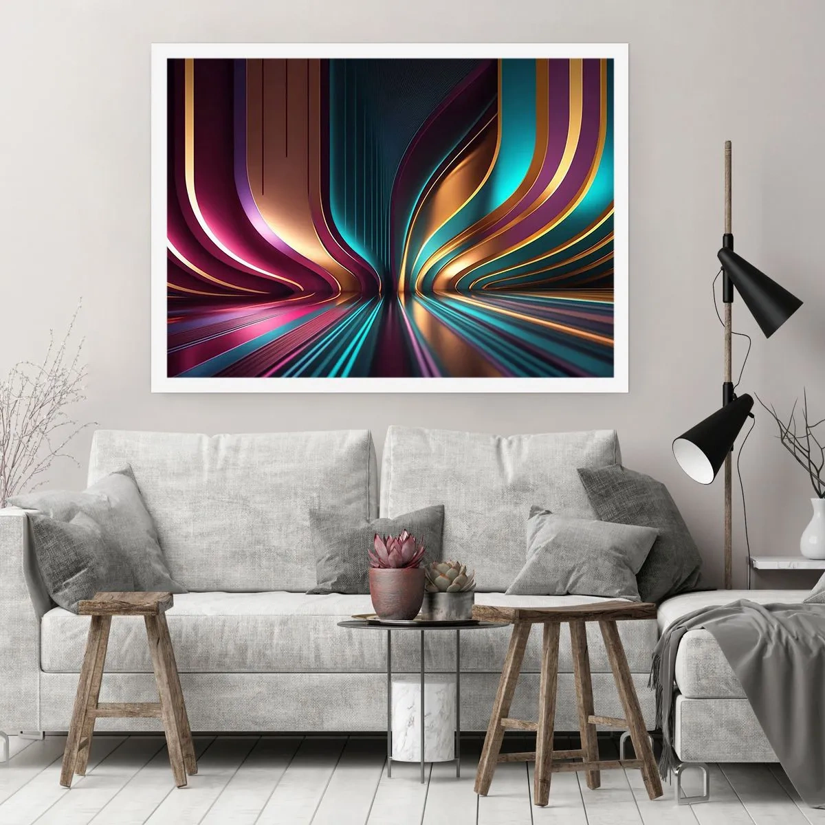 Poster - Futuristische Abstraktion mit intensiven Farben und Kurven - 100x70cm - Architektur des Lichts - Moderne Wanddekoration für Wohnzimmer und Schlafzimmer ARTTOR