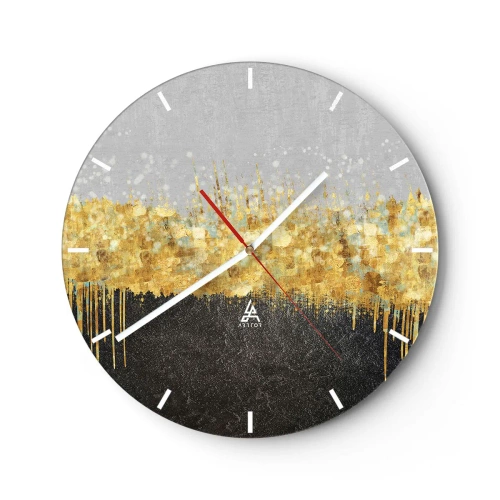 Wanduhr - Glasuhr - Goldene Reflexionen in einer künstlerischen Komposition vor einem schwarz-grauen Hintergrund - 30x30cm - Nach innen und nach oben - Moderne Wanddekoration für Wohnzimmer, Küche und Schlafzimmer ARTTOR