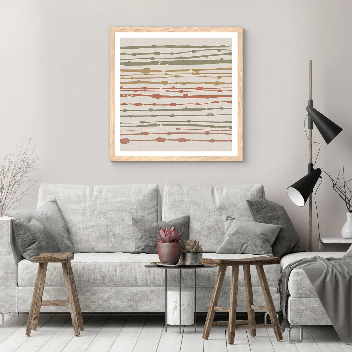 Poster in einem Rahmen aus heller Eiche - Musikalische Notation von Farben - 40x40 cm