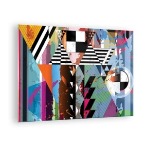 Glasbild - Bild auf glas - Geometrische Abstraktion mit einer Vielzahl von Formen und Farben - 70x50cm - Geometrisch und organisch - Moderne Wanddekoration für Wohnzimmer und Schlafzimmer ARTTOR