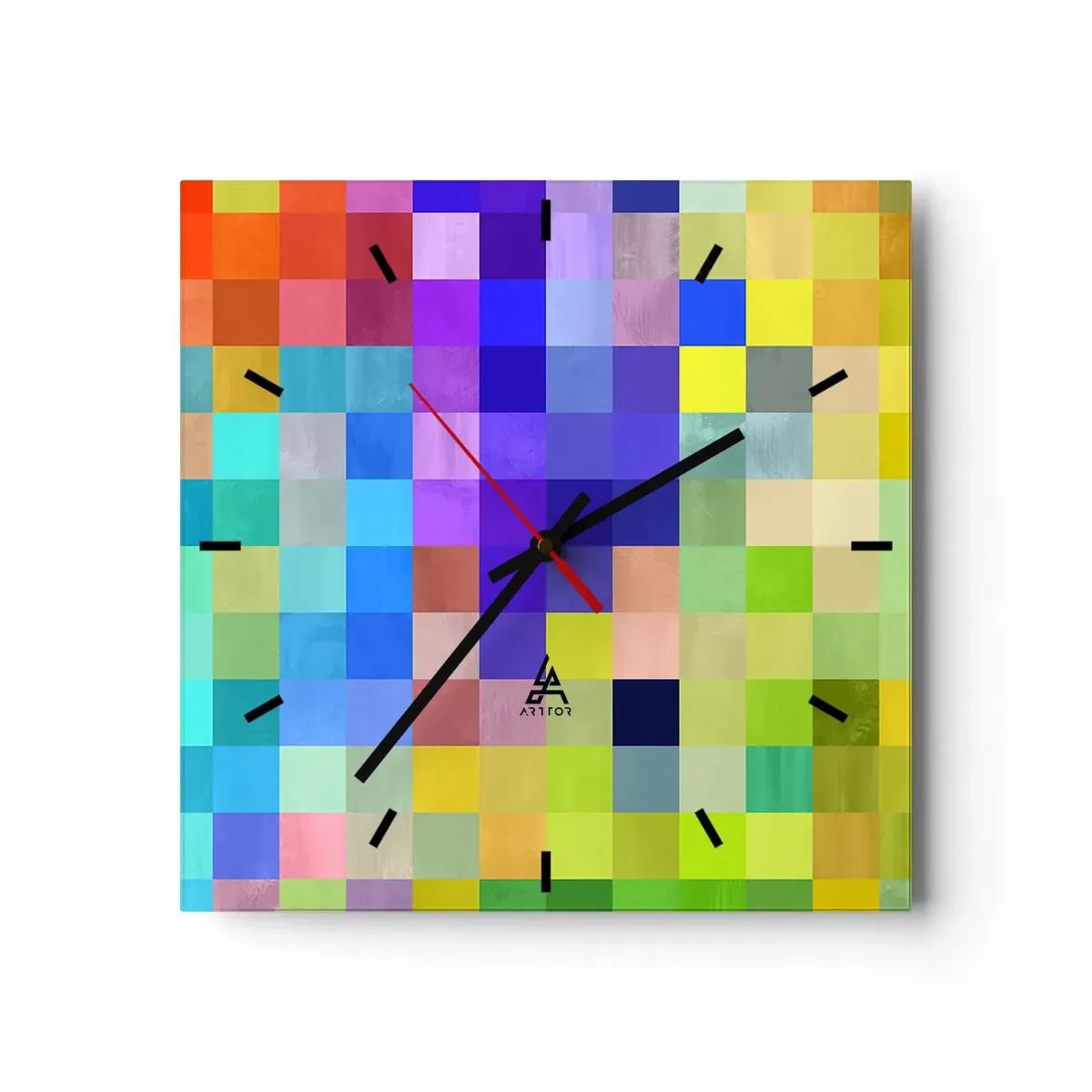 Wanduhr - Glasuhr - Ein buntes Mosaik aus Quadraten in verschiedenen Farben - 30x30cm - Alle anderen, alle gleich - Moderne Wanddekoration für Wohnzimmer und Schlafzimmer ARTTOR