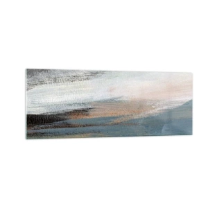 Glasbild - Bild auf glas - Abstrakte Landschaft in gedämpften Blau- und Beigetönen - 140x50cm - Abstraktion: nördliche Landschaft - Moderne Wanddekoration für Wohnzimmer und Schlafzimmer ARTTOR