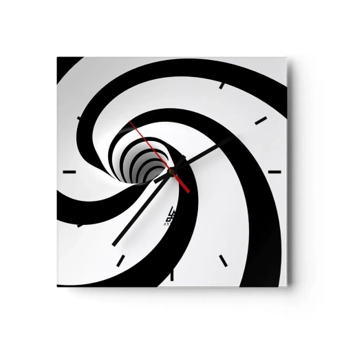 Wanduhr - Glasuhr - Abstrakte schwarz-weiße Spirale mit Wirbeleffekt - 30x30cm - Dem Wirbel nachgeben? - Moderne Wanddekoration für Wohnzimmer und Schlafzimmer ARTTOR