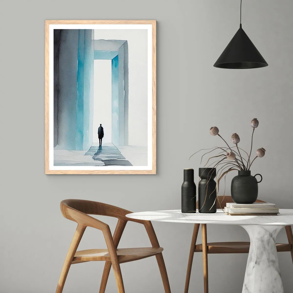 Poster in einem Rahmen aus heller Eiche - Lebe ohne Grenzen - 50x70 cm