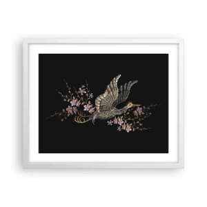 Poster in einem weißen Rahmen - Exotischer gestickter Vogel - 50x40 cm