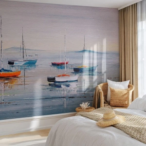 Fototapete Premium Canvas - Wohlverdiente Ruhe - Nautisch, Segelboote, Strand - 400x280 cm