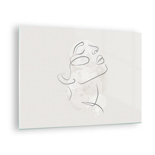 Glasbild - Bild auf glas - Ein minimalistisches Frauengesicht, mit einer Linie gezeichnet. - 70x50cm - Die Umrisse eines Traums - Moderne Wanddekoration für Wohnzimmer und Schlafzimmer ARTTOR