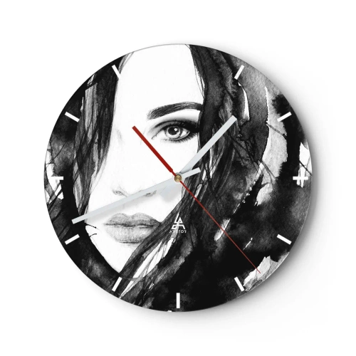 Wanduhr - Glasuhr - Porträt einer Dame in Schwarzweiß - 40x40 cm