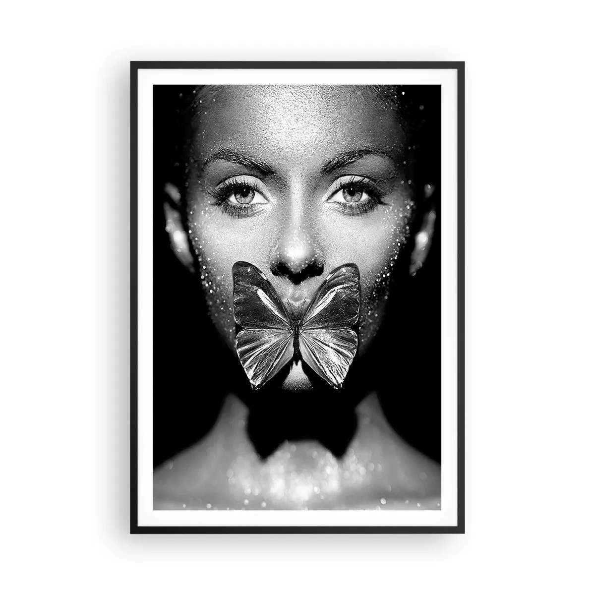Poster in einem schwarzem Rahmen - Schmetterlingskuss - 70x100 cm